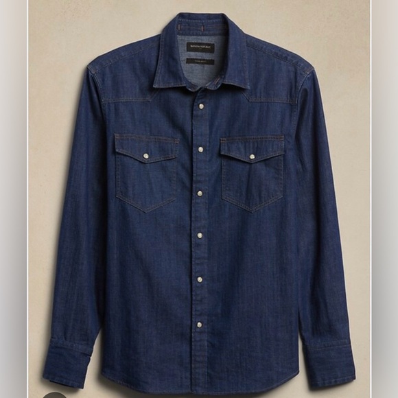 Banana Republic Western Rodeo Pearl Snap Cowboy Denim Shirt NWOT L Southwestern - Picture 4 of 5